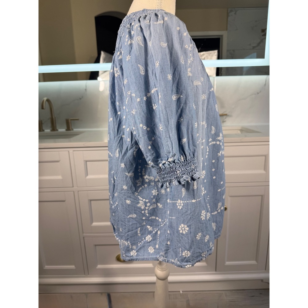 Sonoma Peasant Blouse Womens XL Blue Paisley Smocked Cotton Top - Picture 8 of 12